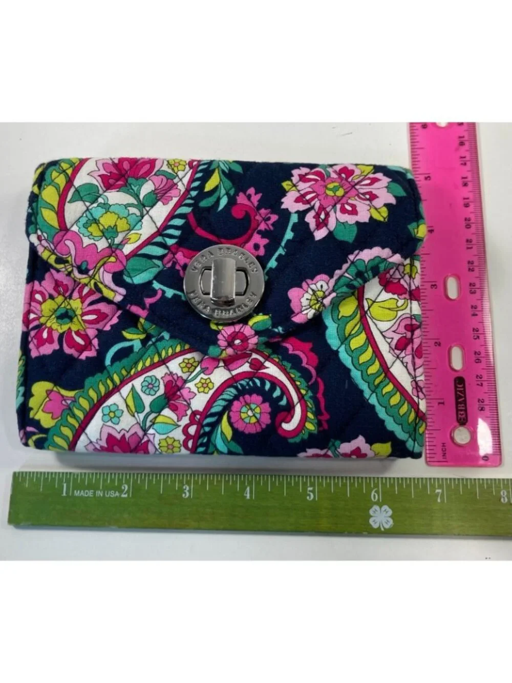 Vera Bradley Turn Lock Wristlet Wallet Retired Petal Paisley Pink Black Boho - Picture 7 of 7